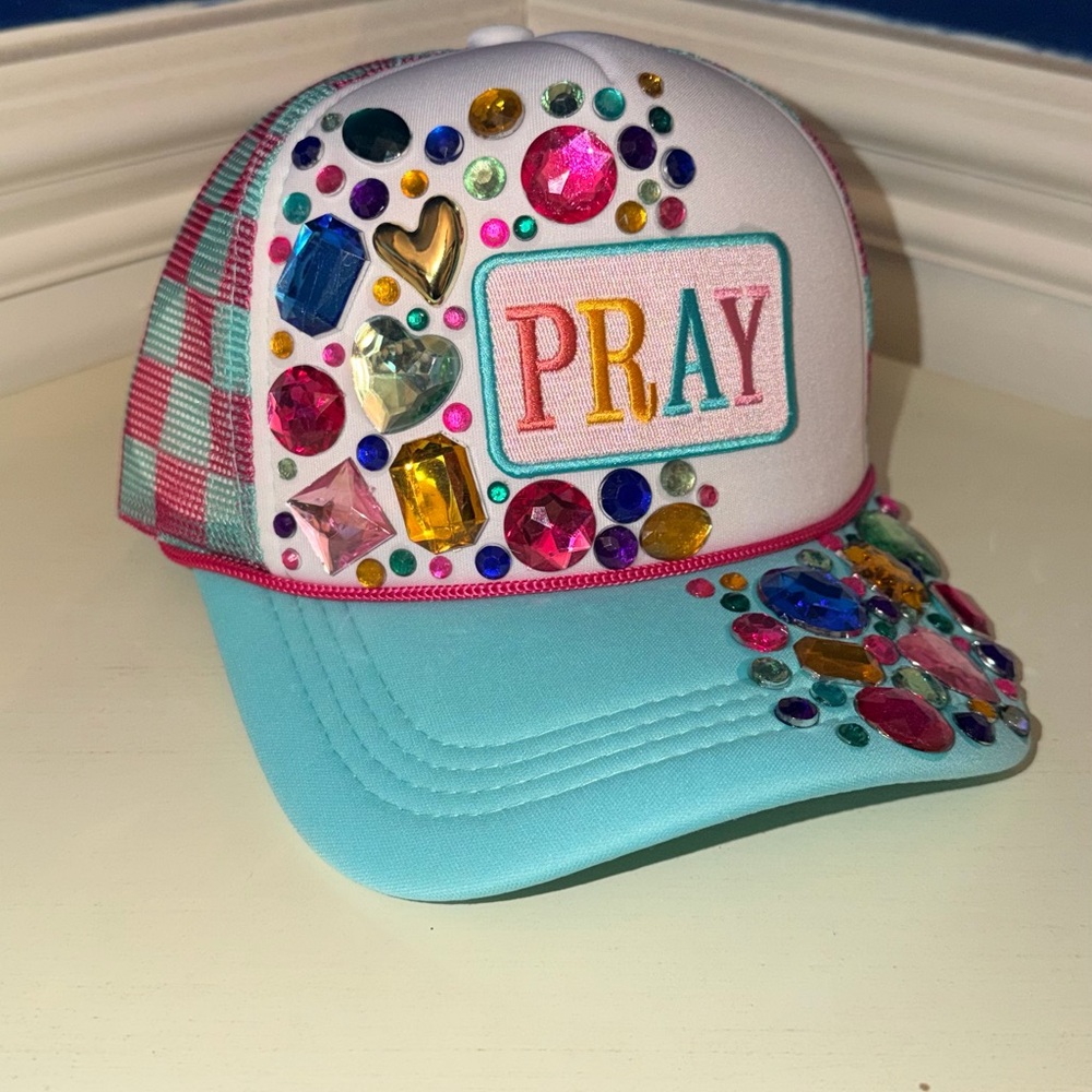 Pray Embellished Trucker Hat with Colorful Gems